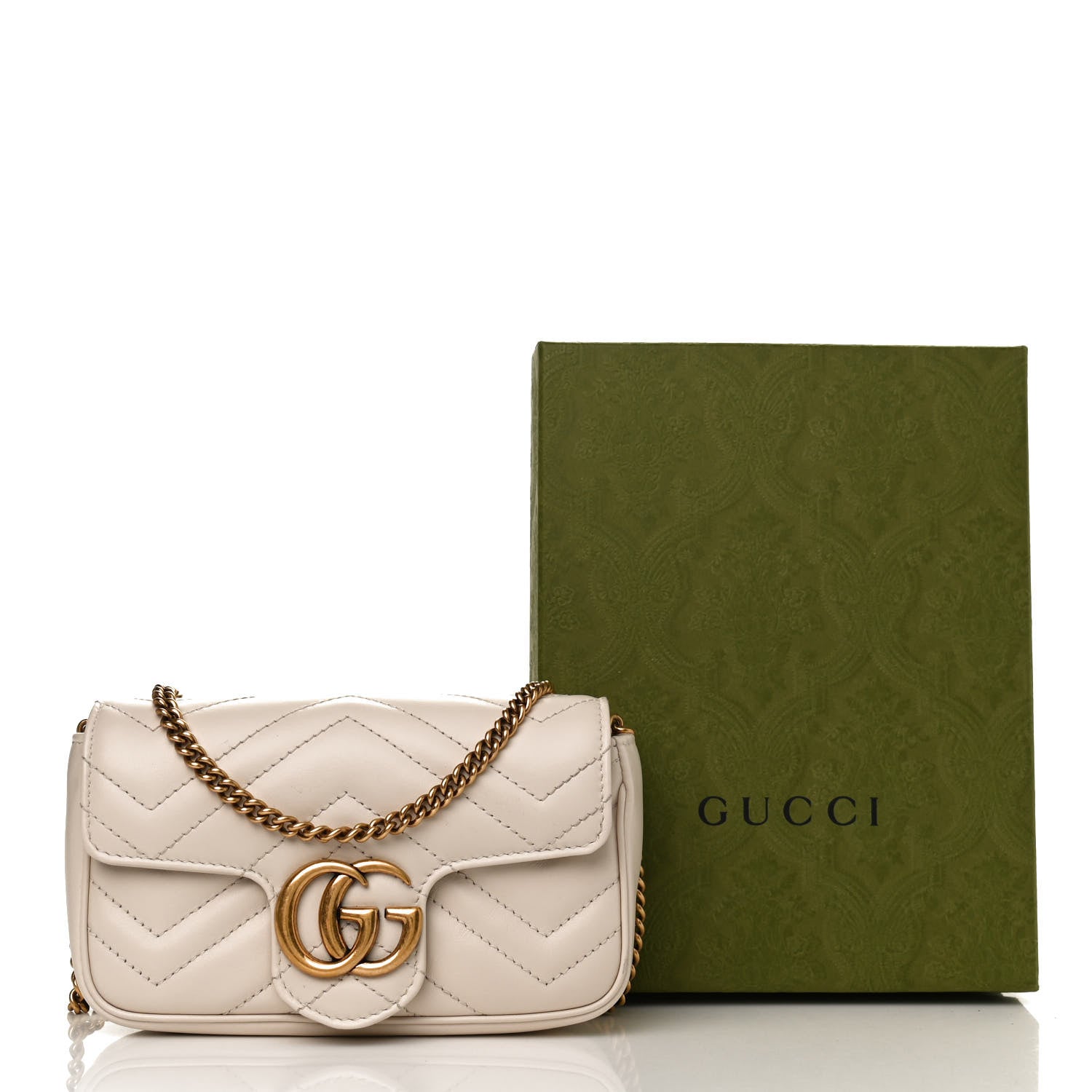 Gucci Calfskin Matelasse Super Mini GG Marmont Shoulder Bag White 14 of 14