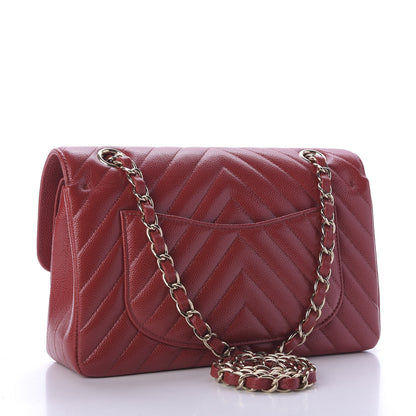 Chanel Caviar Chevron Quilted Small Double Flap Dark Red 3 of 10