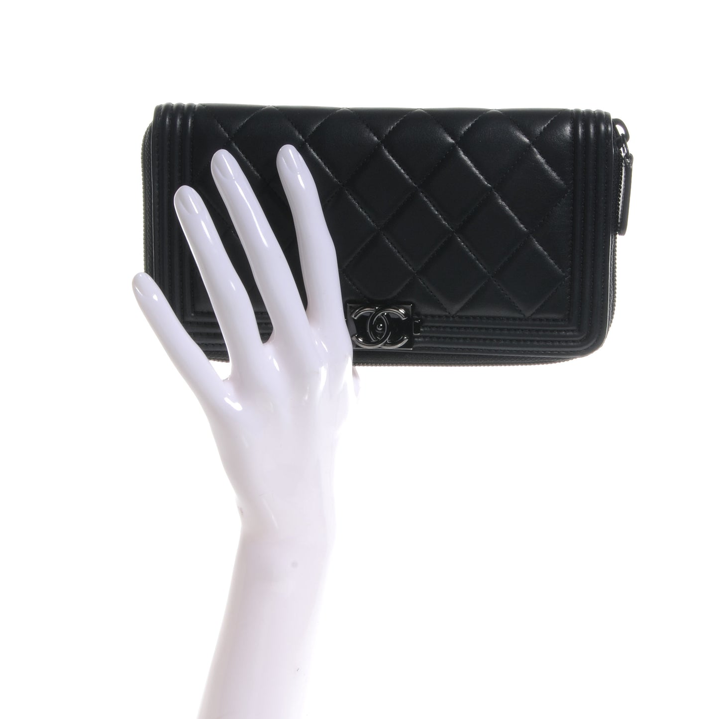 Lambskin Quilted Boy Zip Around Wallet Black