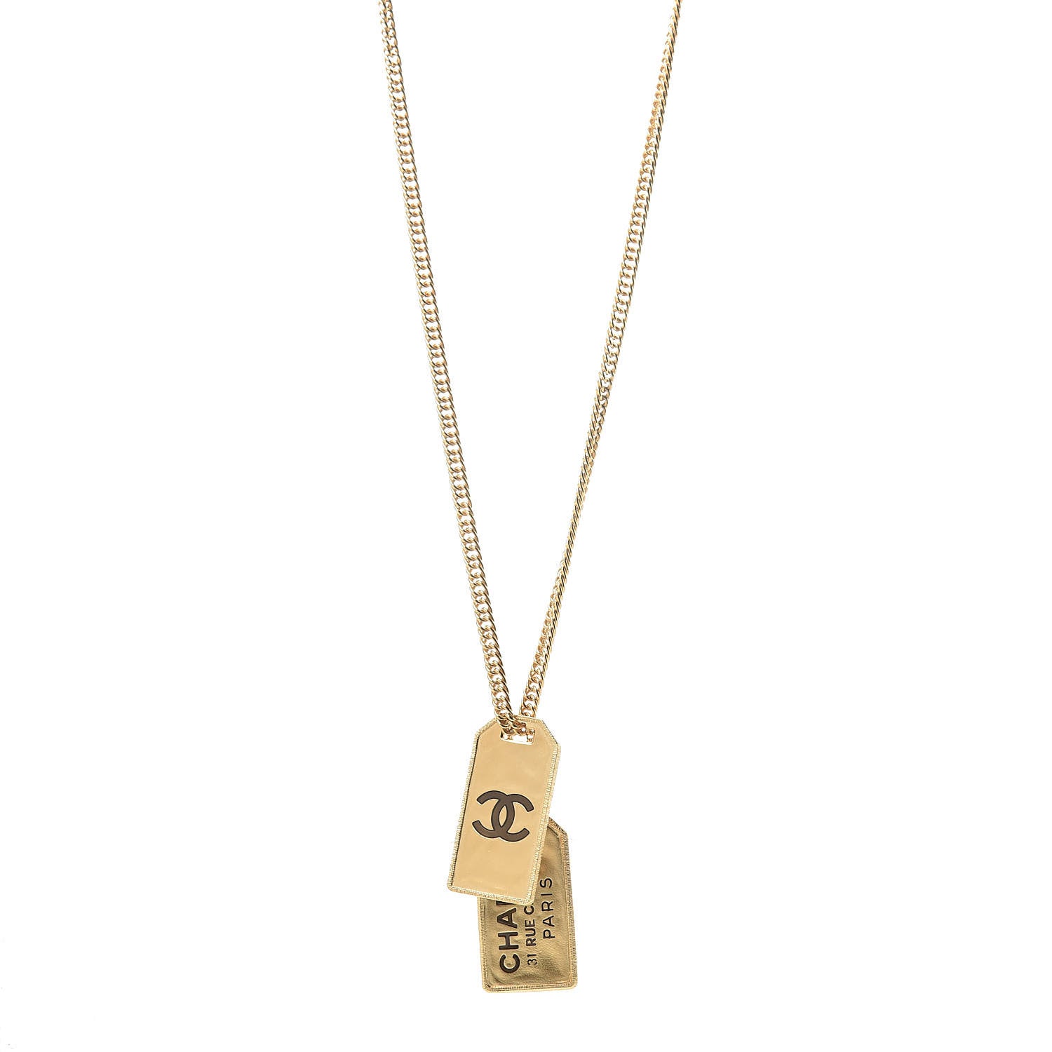 Chanel ID Dog Tag Charm Necklace Gold 1 of 6