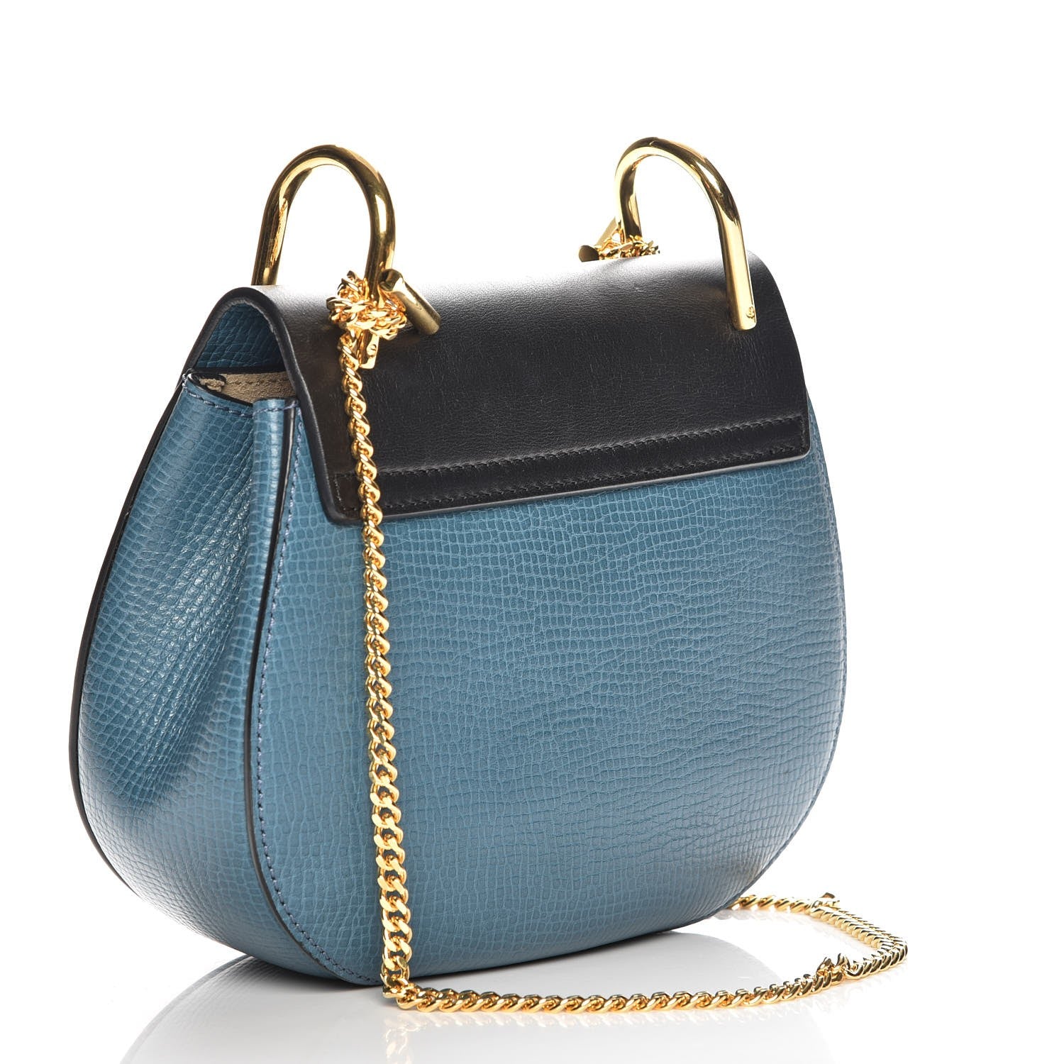 Chloe Grained Calfskin Lambskin Mini Bi-Color Drew Shoulder Bag Blue Black 3 of 7