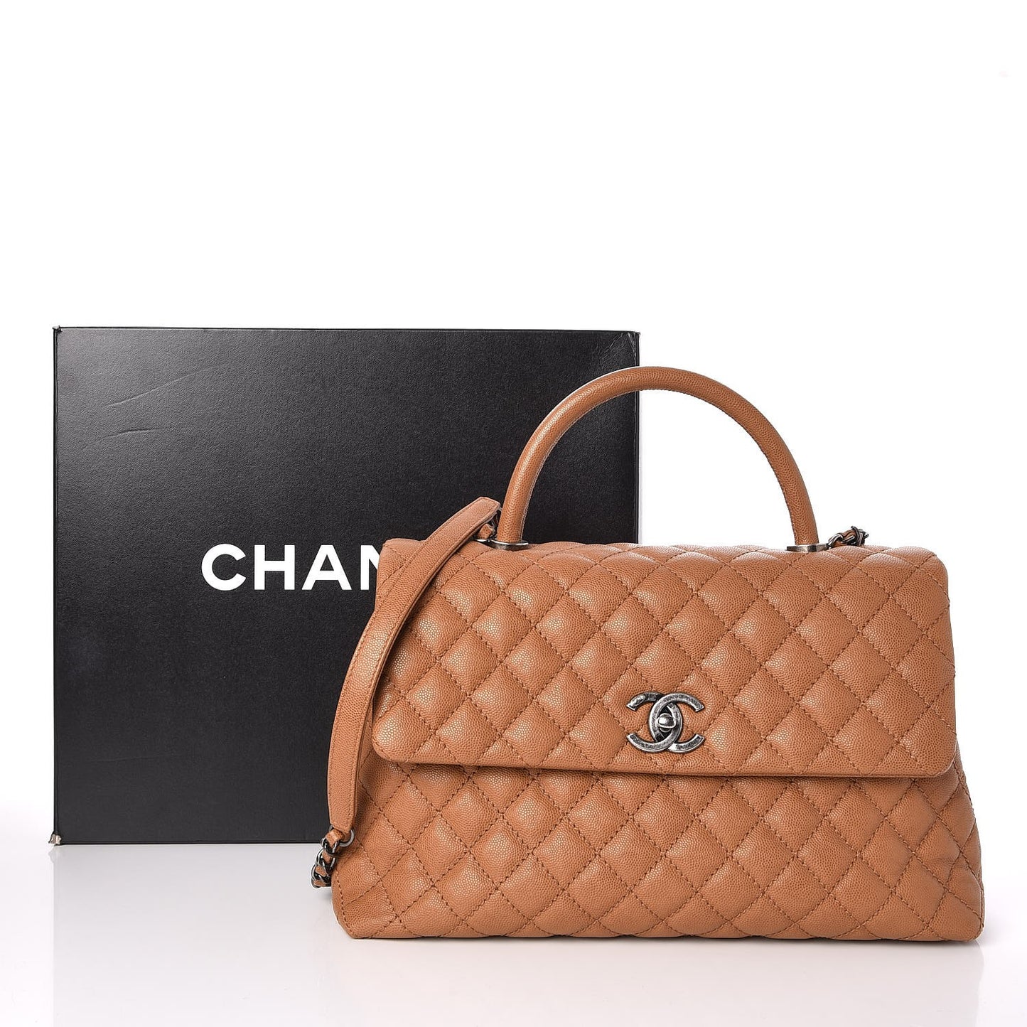Caviar Quilted Medium Coco Handle Flap Camel