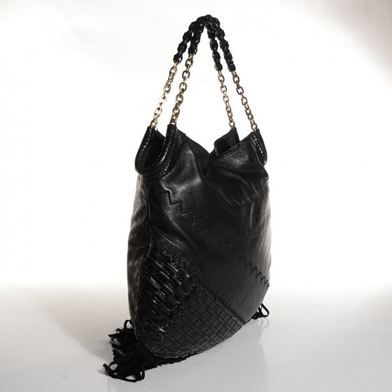 Jimmy Choo Lambskin Python Fringe Tatum Shoulder Bag Black 3 of 12