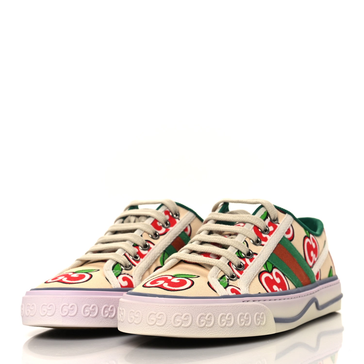 Gucci Canvas Web GG Apple Womens 1977 Tennis Sneakers 36 Ivory Red Mystic White New Shamarock 3 of 7