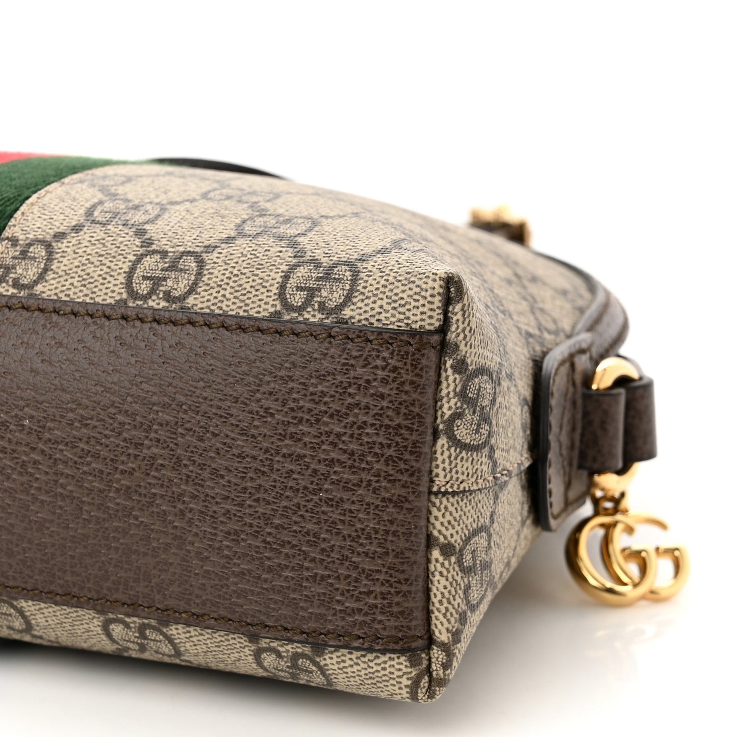 GG Supreme Monogram Textured Dollar Calfskin Web Small Ophidia Dome Shoulder Bag Beige Ebony New Acero