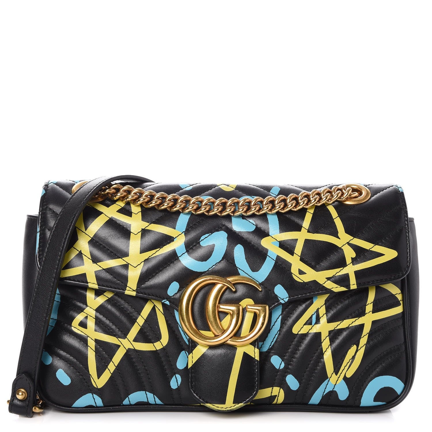 Gucci Calfskin Matelasse GucciGhost Small GG Marmont Shoulder Bag Black New Acquamarine 1 of 8