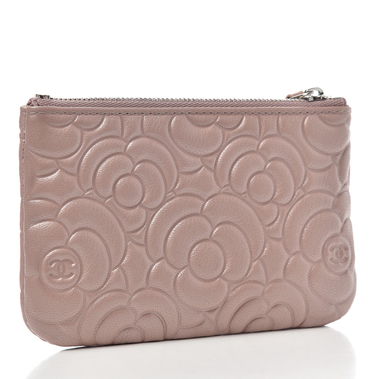 Chanel Goatskin Camellia Embossed Cosmetic Pouch Light Pink 3 of 7