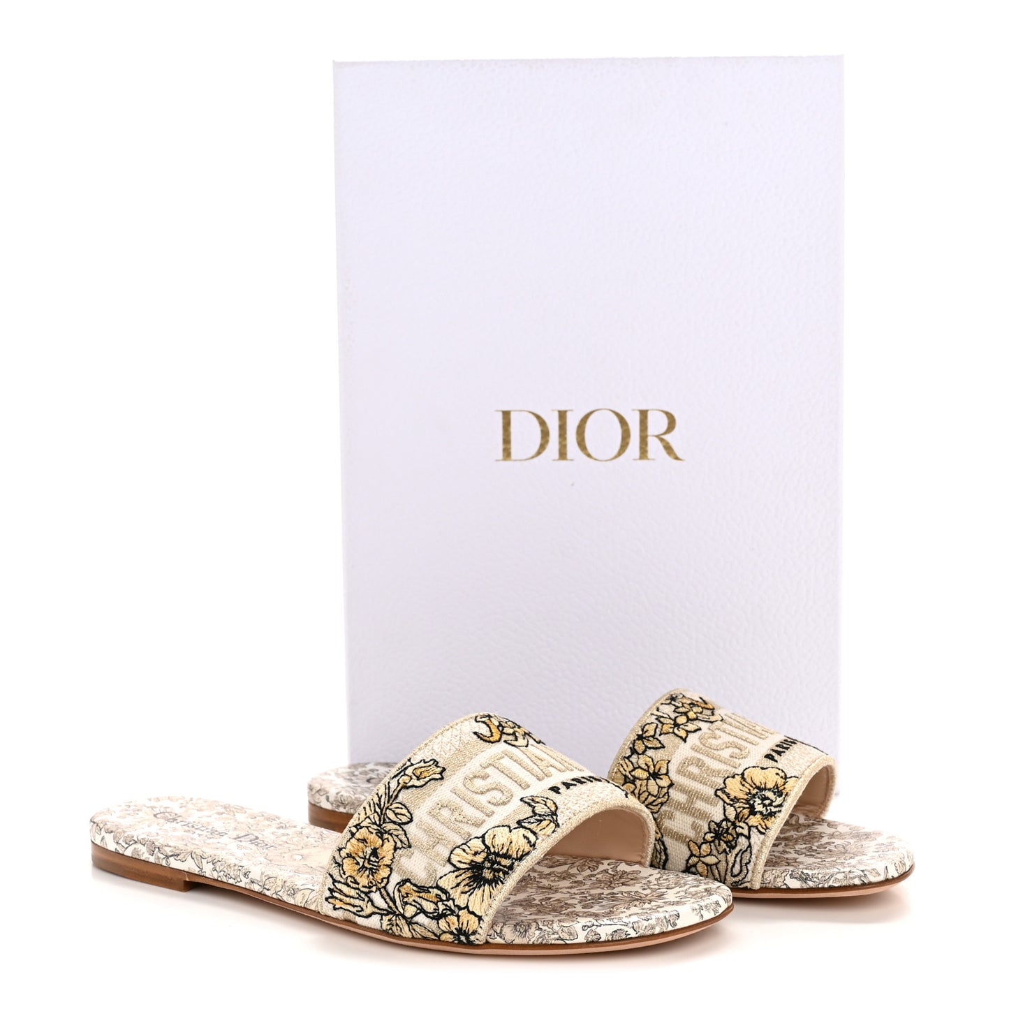 Cotton Strass Millefiori Embroidered Dway Slide Sandals 38.5 Gold