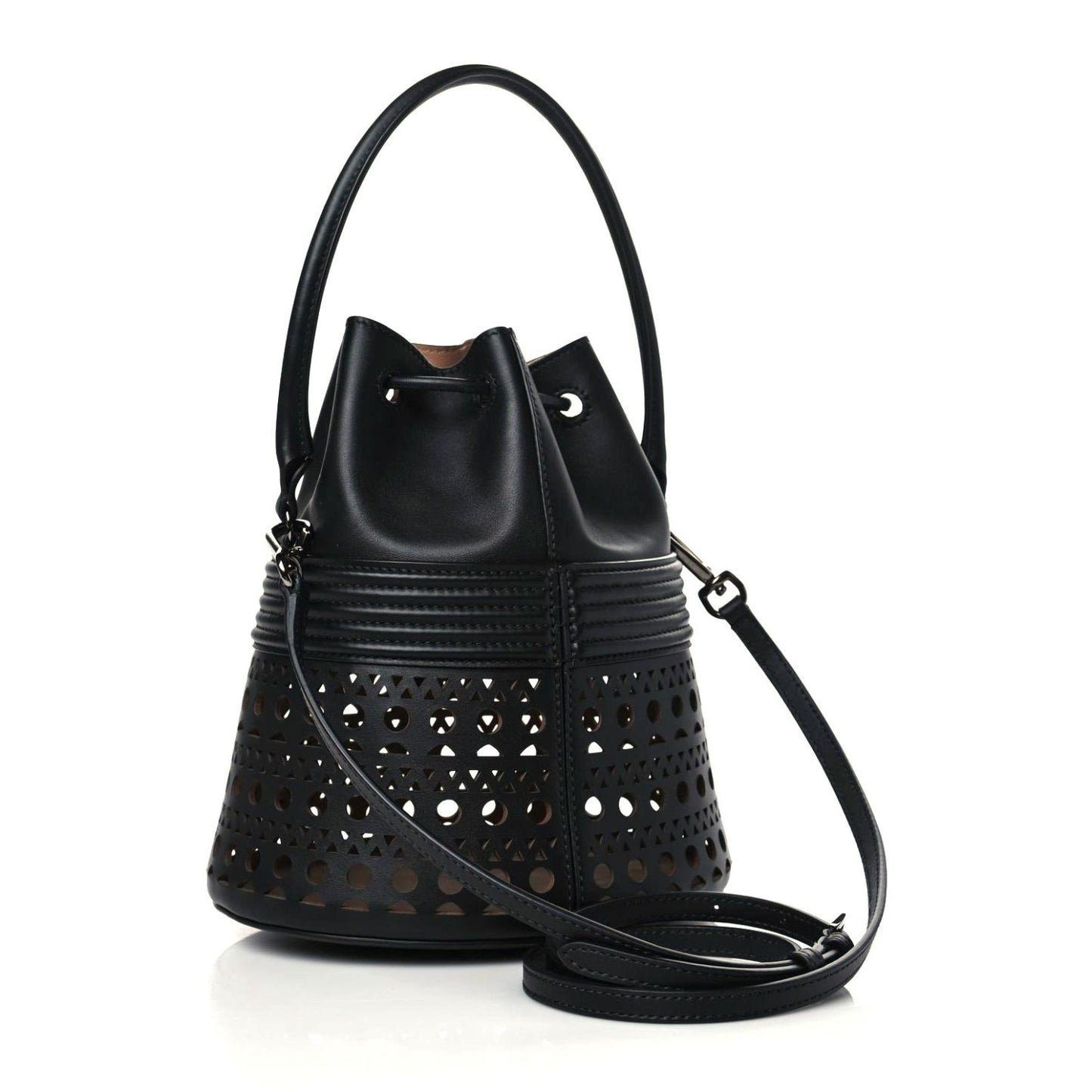 Calfskin Laser Cut Corset 19 Bucket Bag Black