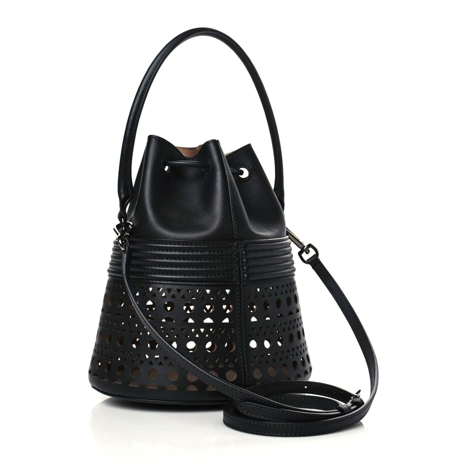 Alaia Calfskin Laser Cut Corset 19 Bucket Bag Black 3 of 9