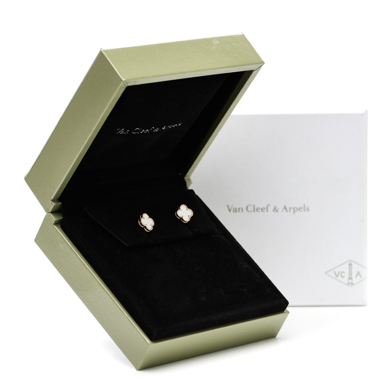 Van Cleef & Arpels 18K Yellow Gold Mother of Pearl Sweet Alhambra Earrings 6 of 6