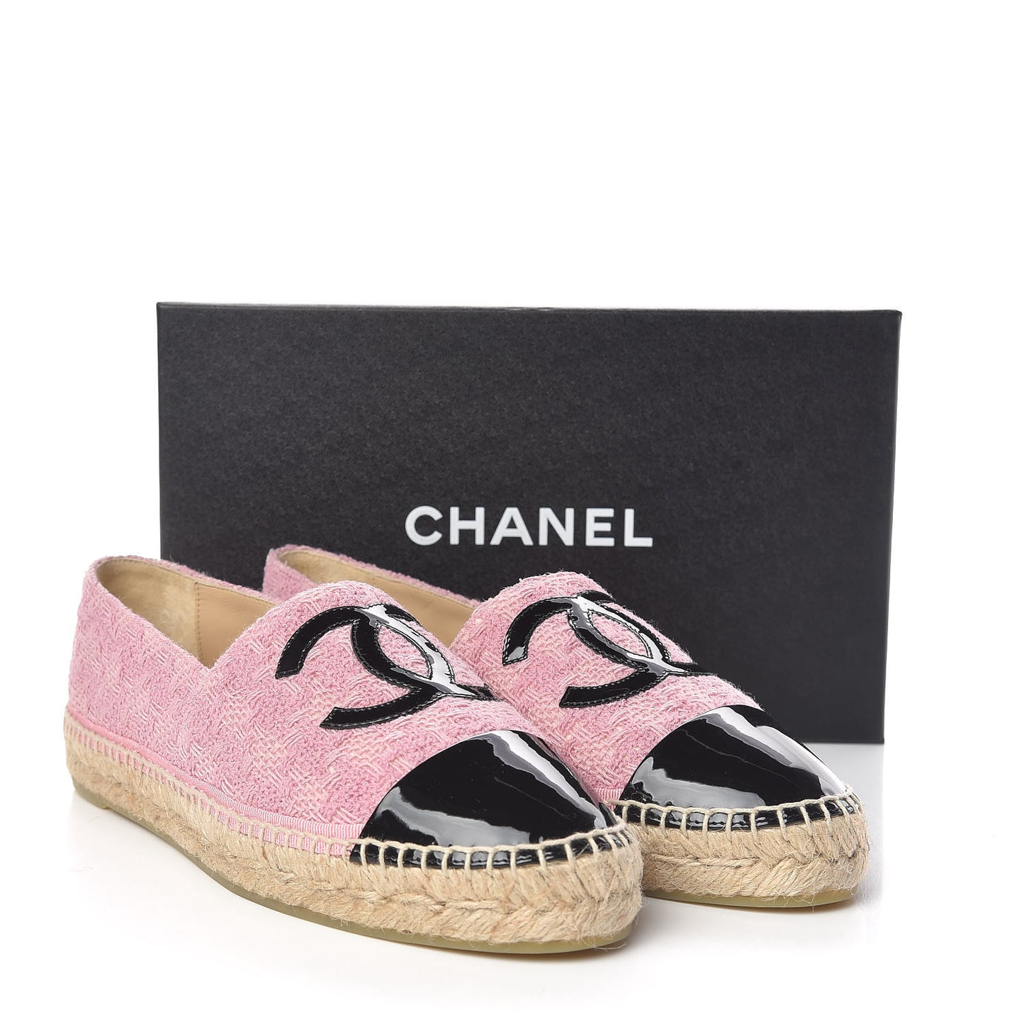 Tweed Patent CC Espadrilles 41 Pink Black