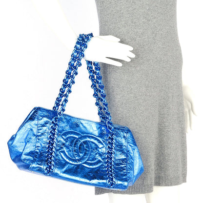 Chanel Leather Modern Chain Tote Metallic Blue 2 of 7