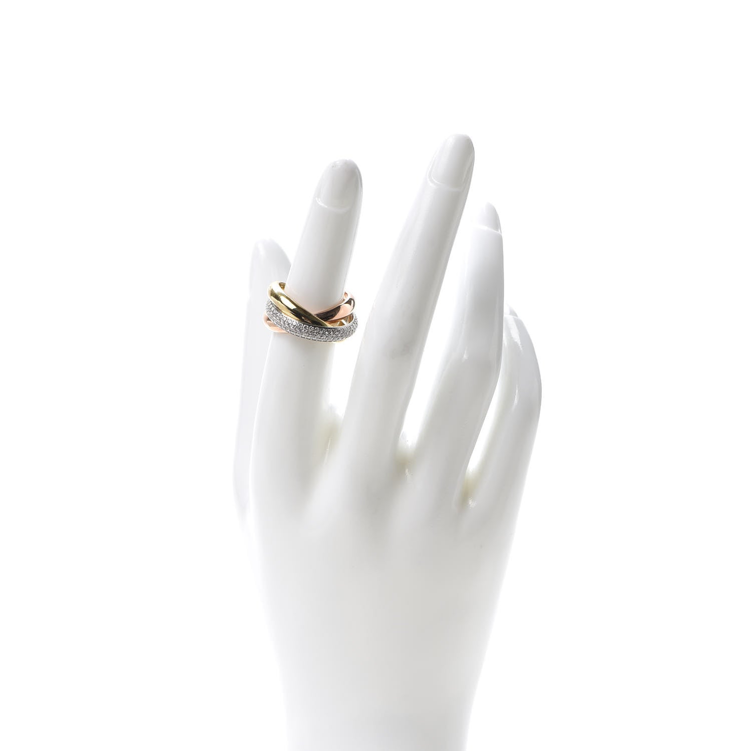 Cartier 18K White Yellow Pink Gold Diamond Classic Trinity Paved Ring 53 6.25 2 of 5