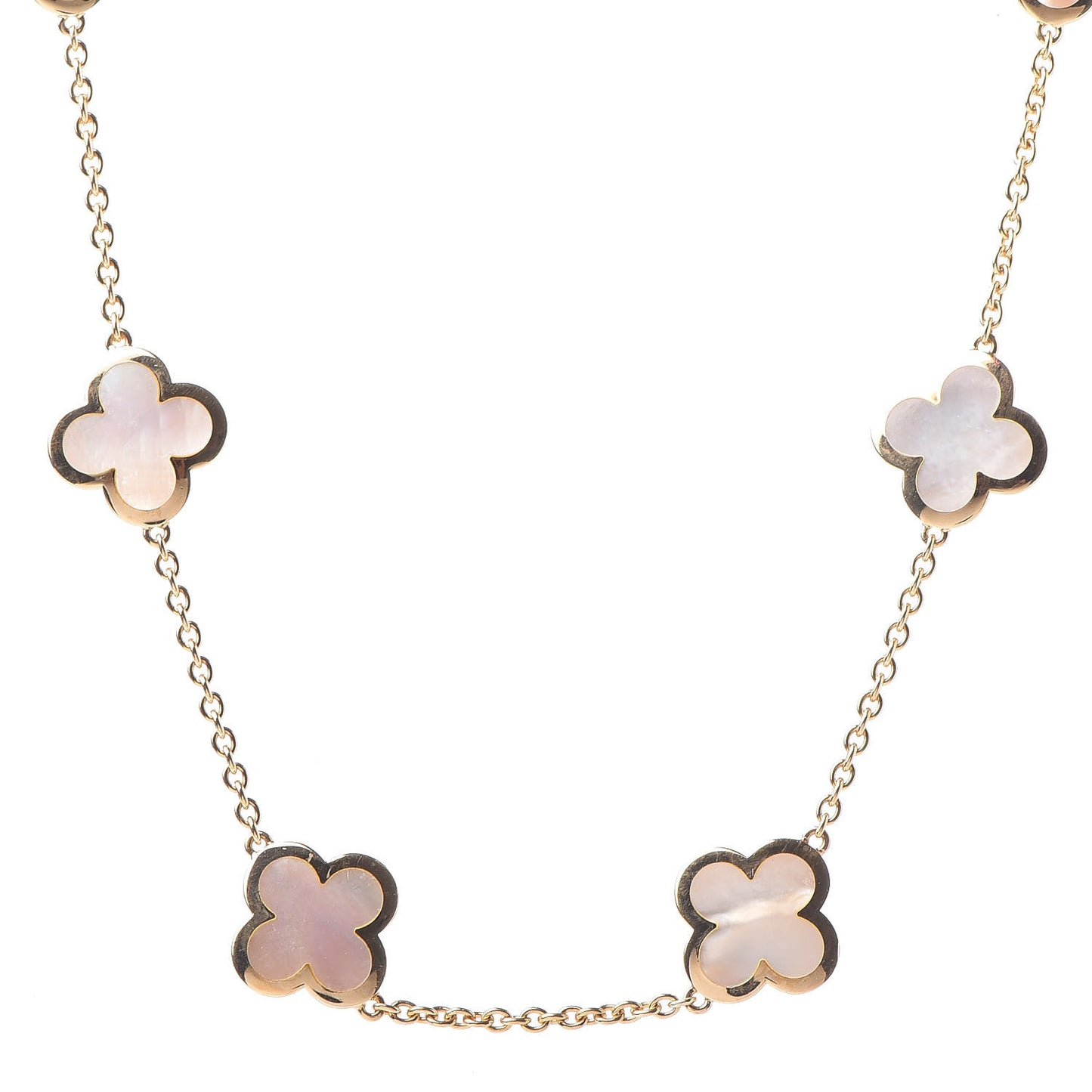 18K Yellow Gold Mother of Pearl 9 Motifs Pure Alhambra Pendant Necklace