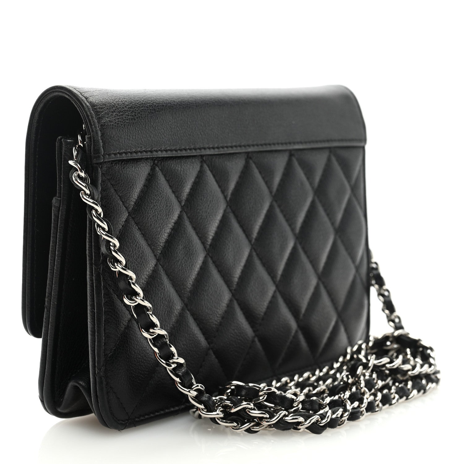 Chanel Grained Calfskin Quilted CC Box Wallet On Chain WOC Black 3 of 9