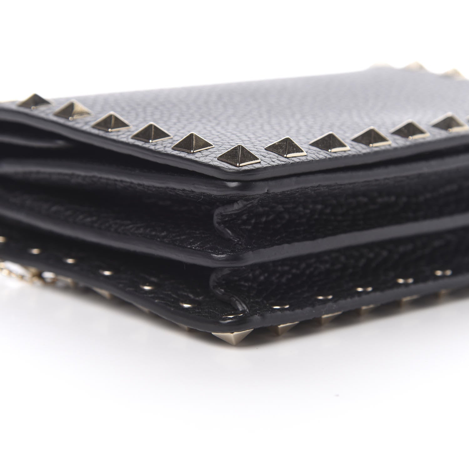 Valentino Garavani Pebbled Calfskin Rockstud Wallet on Chain Black 9 of 11