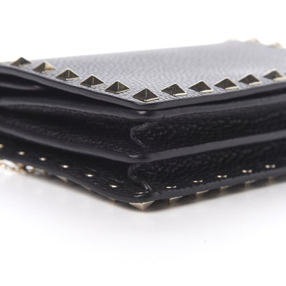 Valentino Garavani Pebbled Calfskin Rockstud Wallet on Chain Black 9 of 11