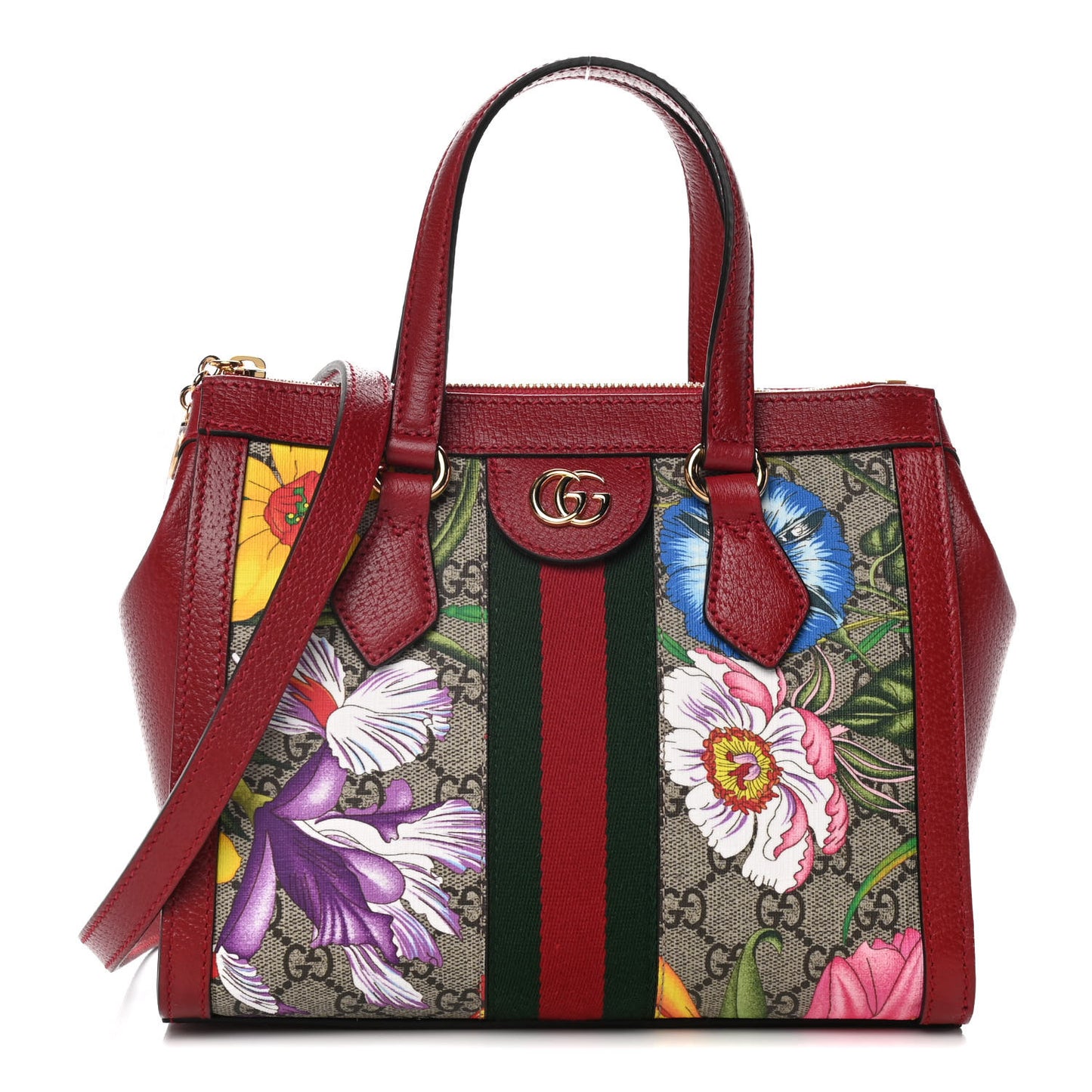 GG Supreme Monogram Flora Web Small Ophidia Tote Bag Red