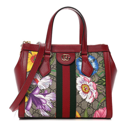 Gucci GG Supreme Monogram Flora Web Small Ophidia Tote Bag Red 1 of 14