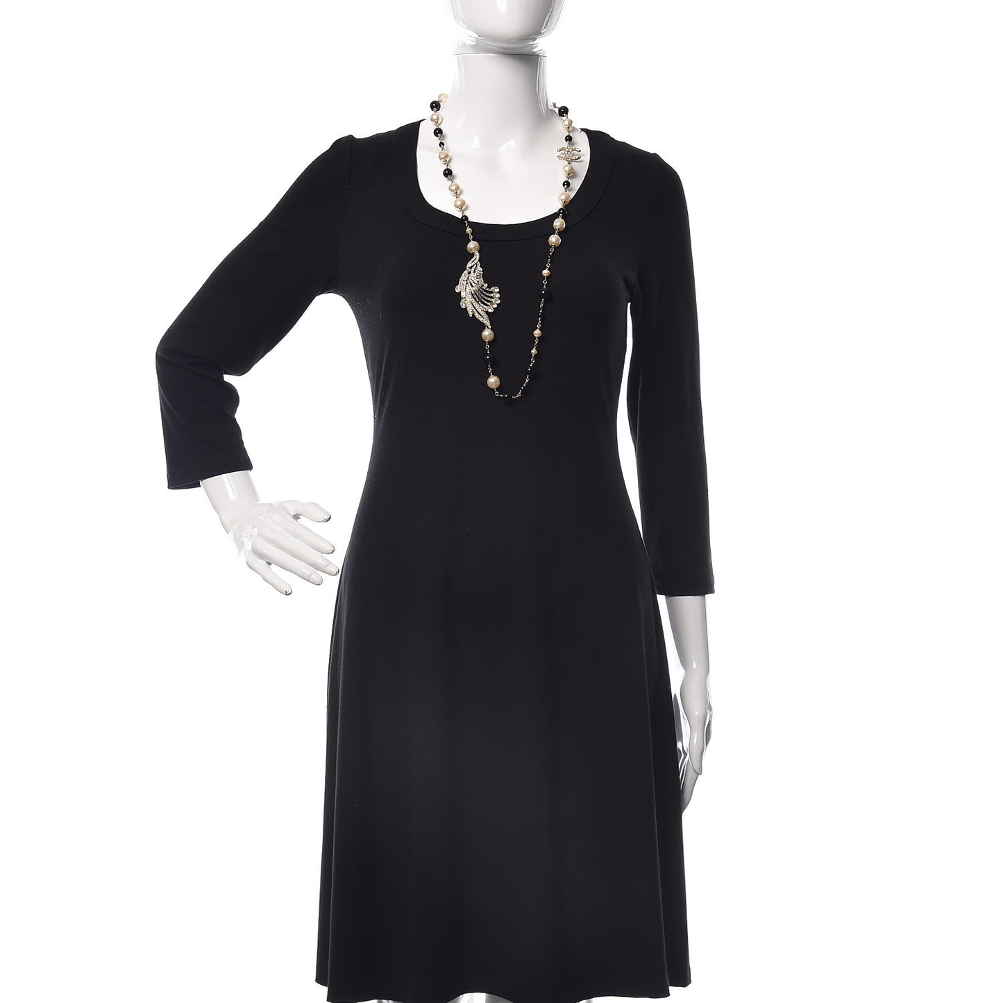 Pearl Crystal Baguette Beaded Wing Long Necklace Black Gold