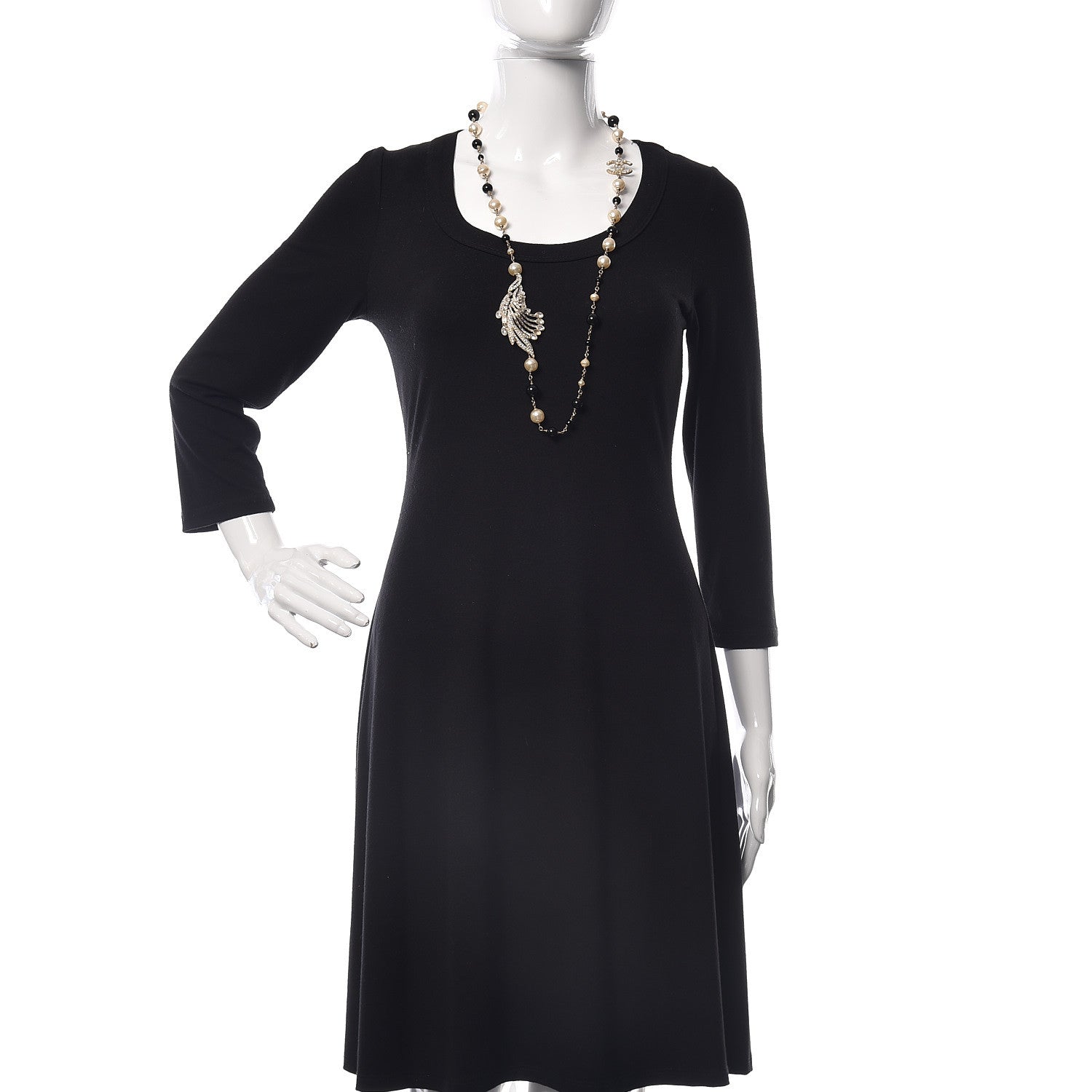 Chanel Pearl Crystal Baguette Beaded Wing Long Necklace Black Gold 2 of 9