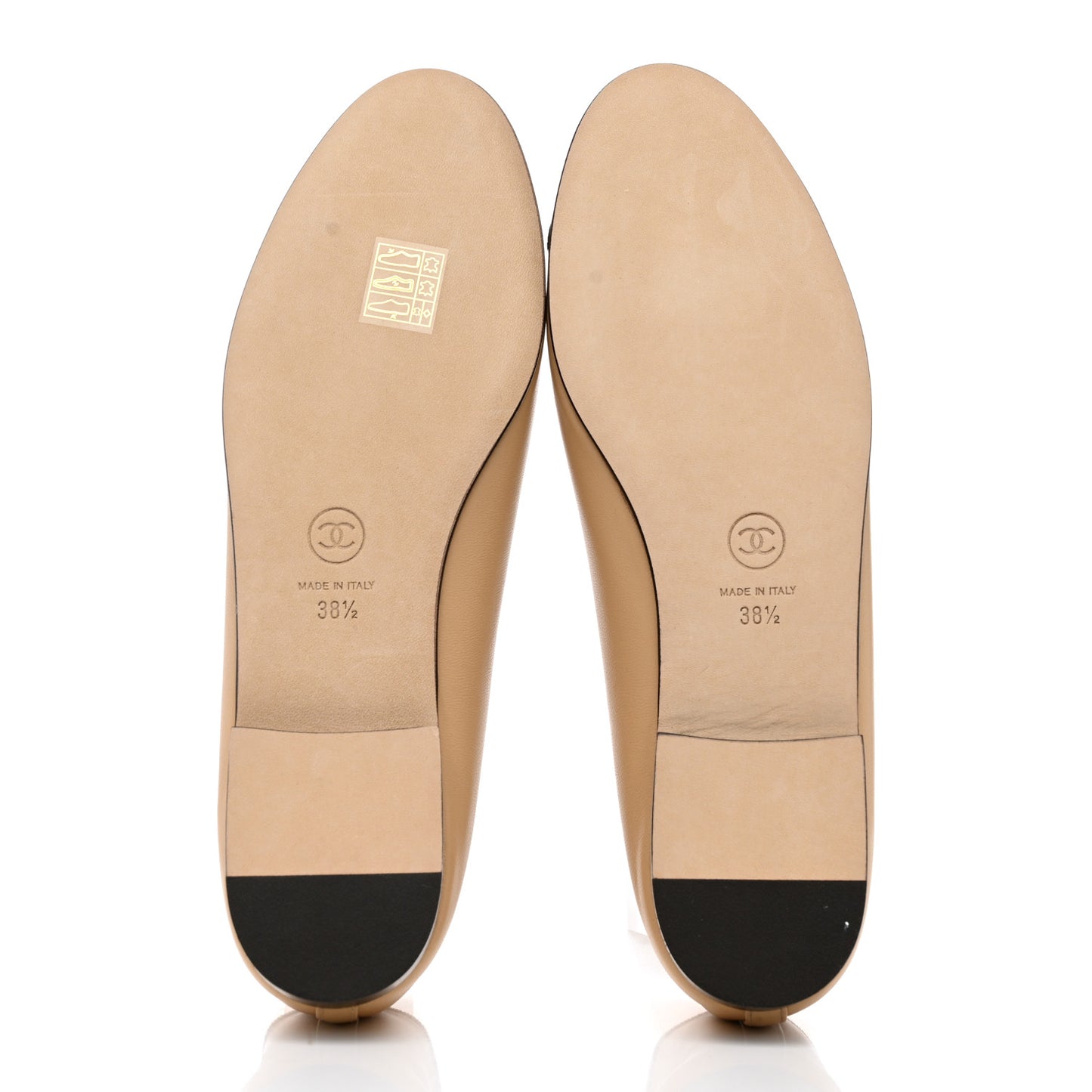 Lambskin Cap Toe Ballerina Flats 38.5 Beige Black