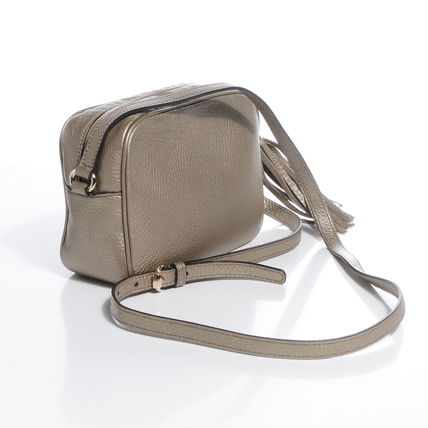 Gucci Metallic Pebbled Calfskin Small Soho Disco Bag Golden Beige 3 of 9