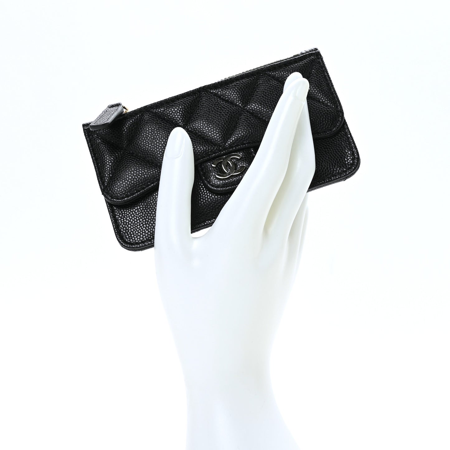 Caviar Quilted Flap Zip Card Holder Black