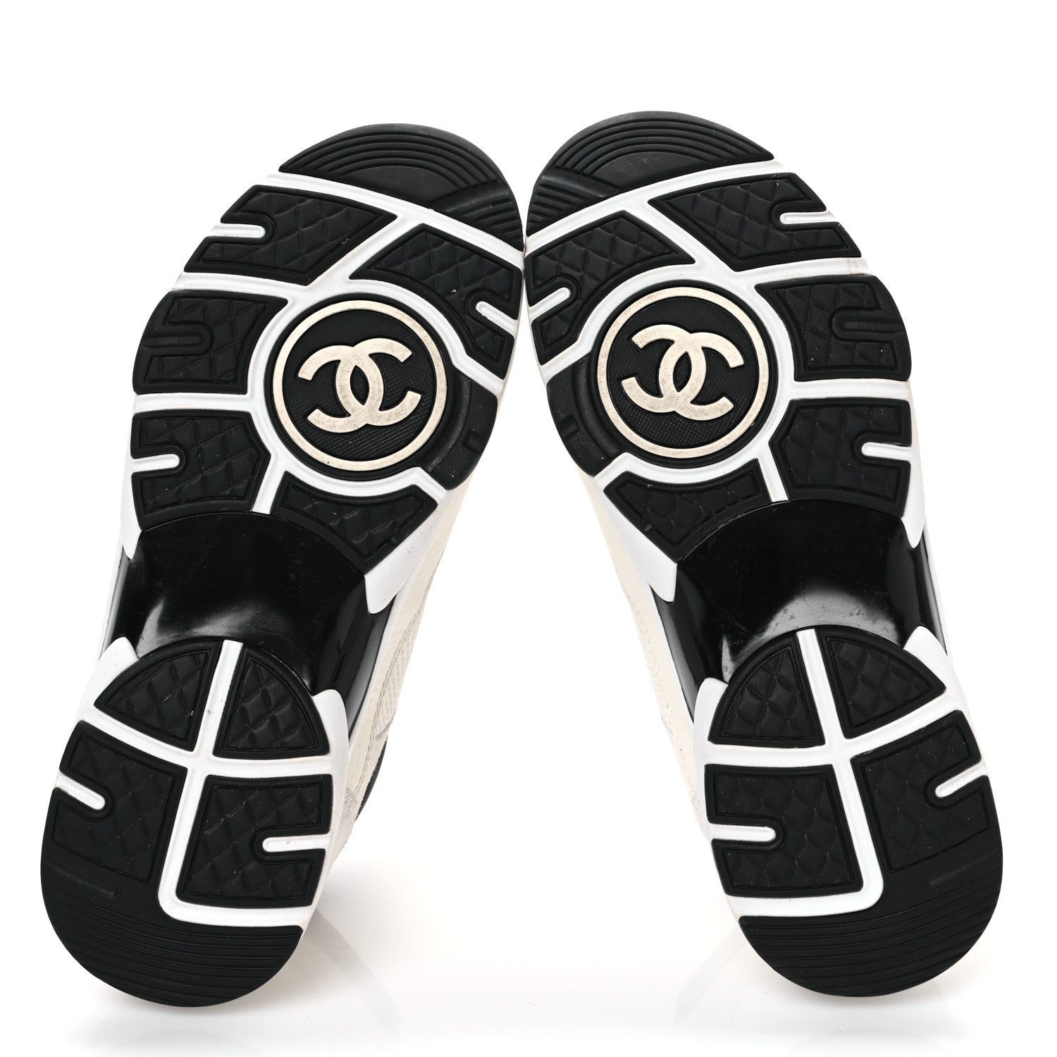Chanel Mesh Suede Calfskin Grained Calfskin Womens CC Sneakers  36 White Black 6 of 10