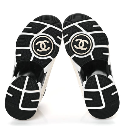 Chanel Mesh Suede Calfskin Grained Calfskin Womens CC Sneakers  36 White Black 6 of 10
