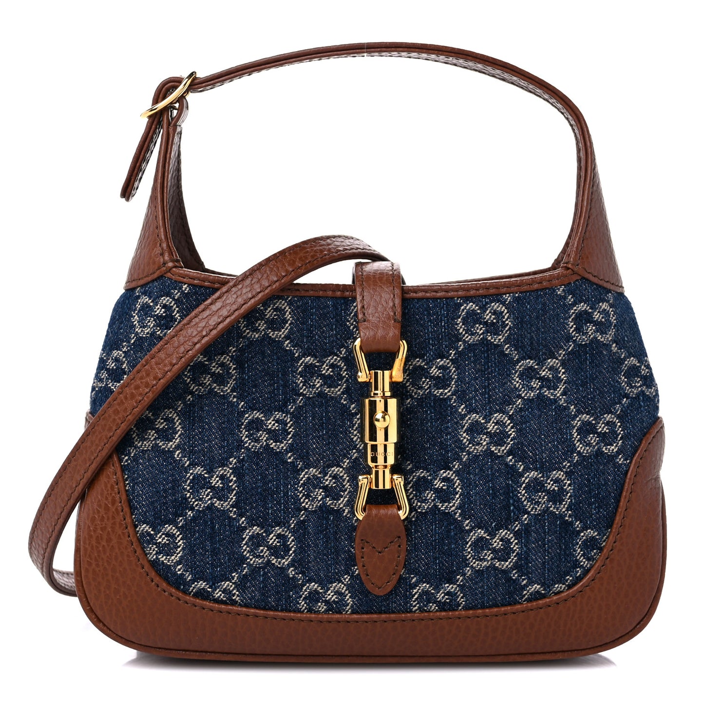 New Denim GG Monogram Calfskin Mini Jackie 1961 Hobo Blue Tea Cuir