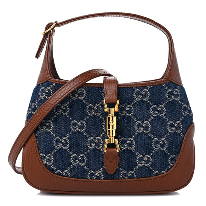 Gucci New Denim GG Monogram Calfskin Mini Jackie 1961 Hobo Blue Tea Cuir 1 of 8
