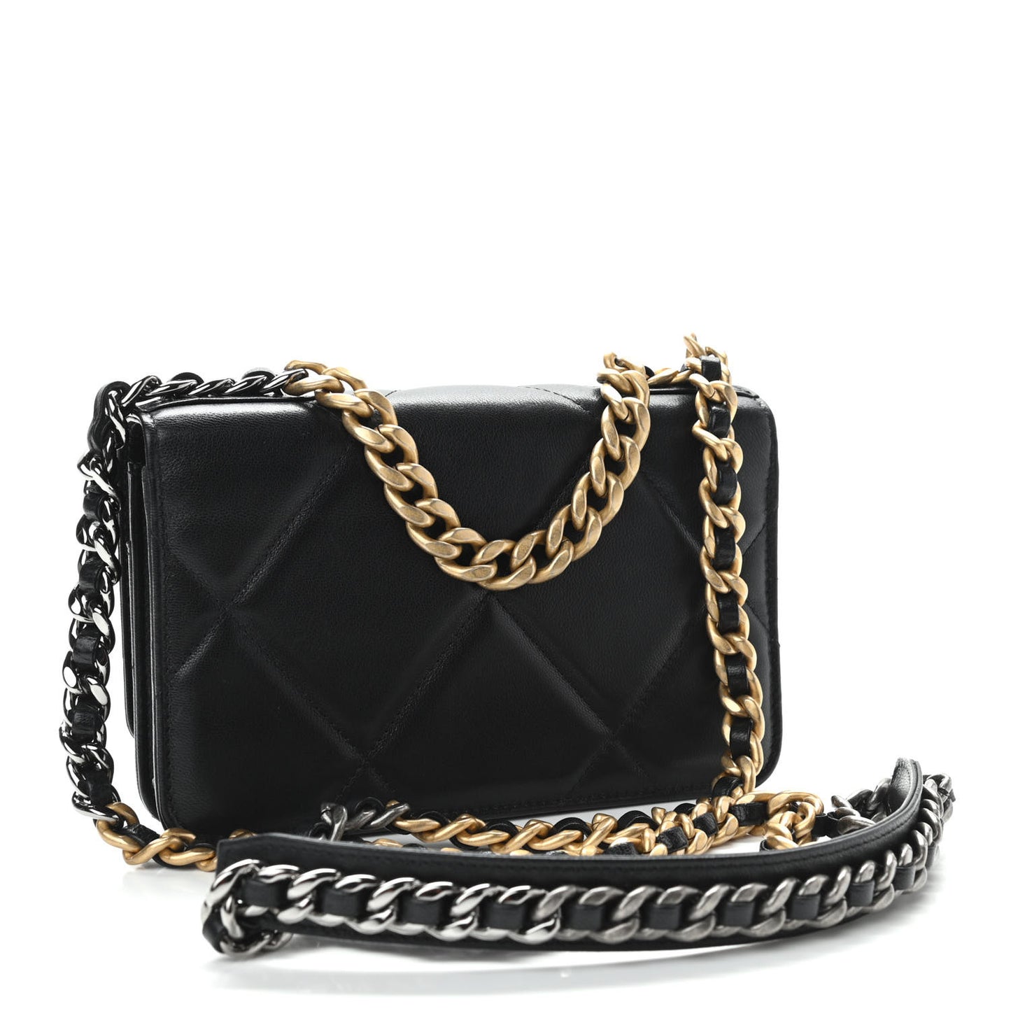 Lambskin Quilted Chanel 19 Wallet On Chain WOC Black