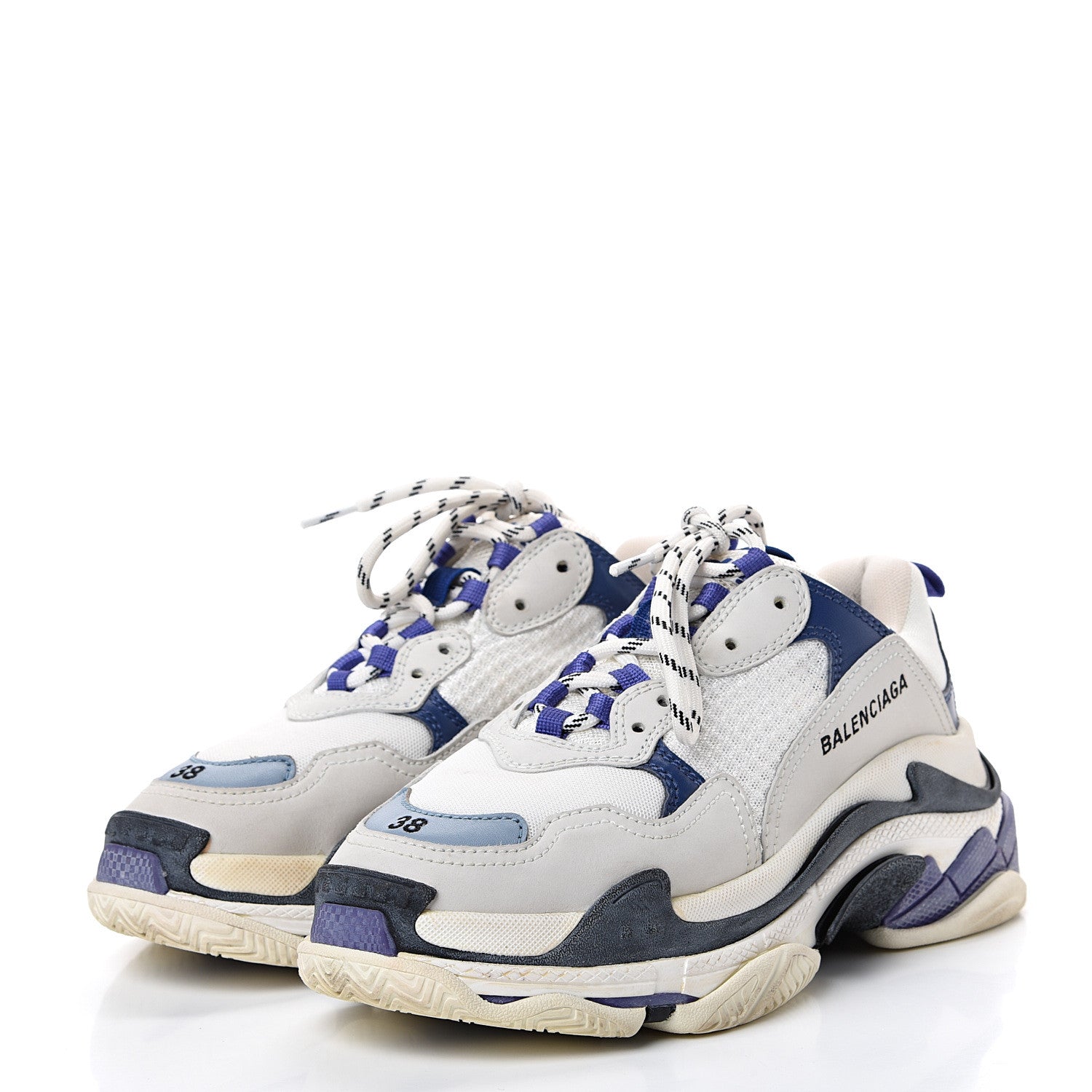 Balenciaga Mesh Nubuck Womens Triple S Sneakers 38 White Bleu Violet 3 of 10