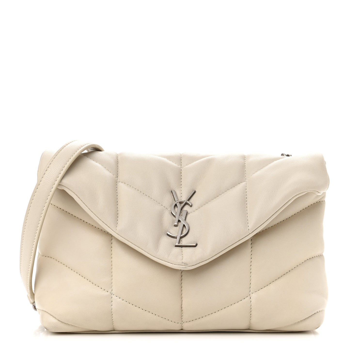 Lambskin Quilted Toy Loulou Puffer Monogram Chain Satchel Blanc Vintage