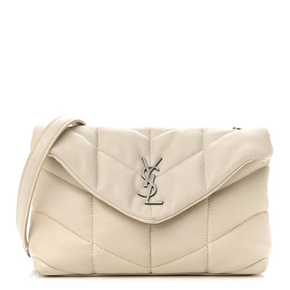 Saint Laurent Lambskin Quilted Toy Loulou Puffer Monogram Chain Satchel Blanc Vintage 1 of 12