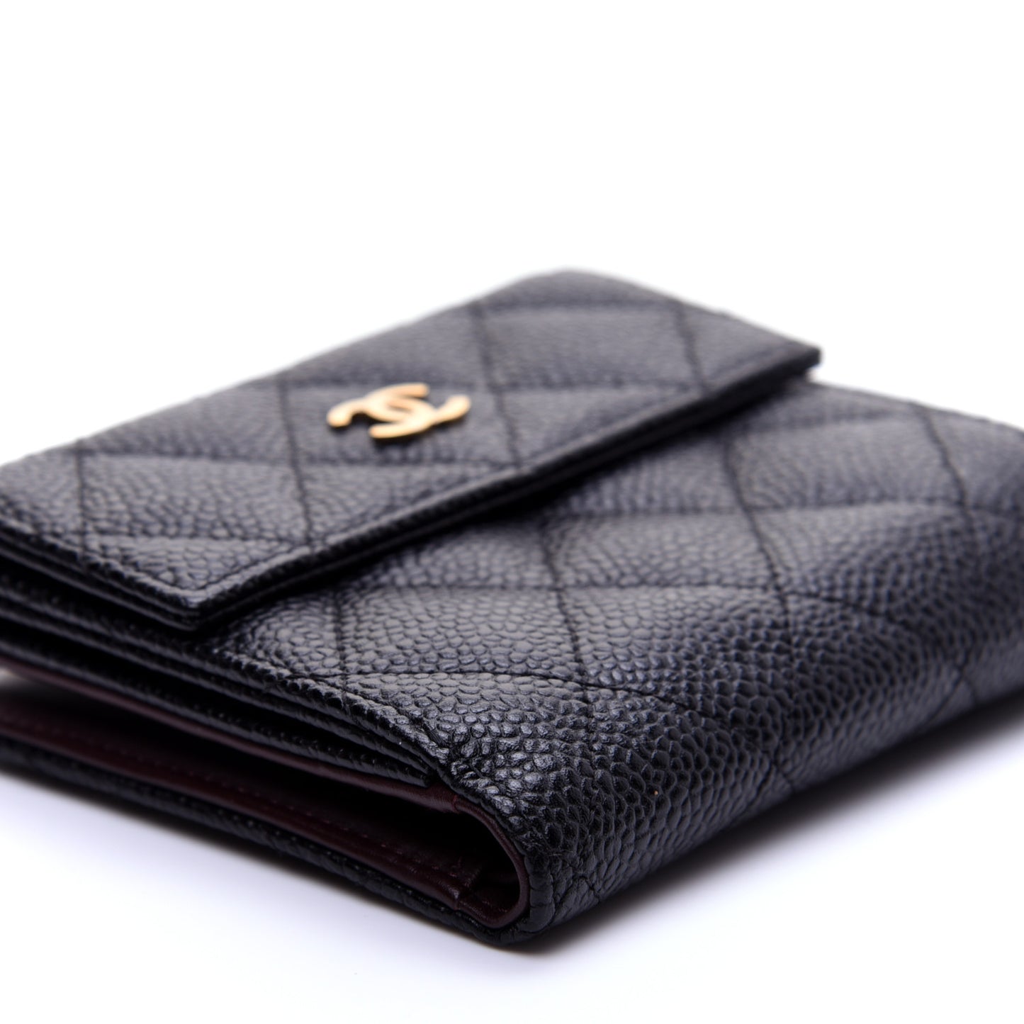Caviar Quilted Compact French Flap Wallet Black
