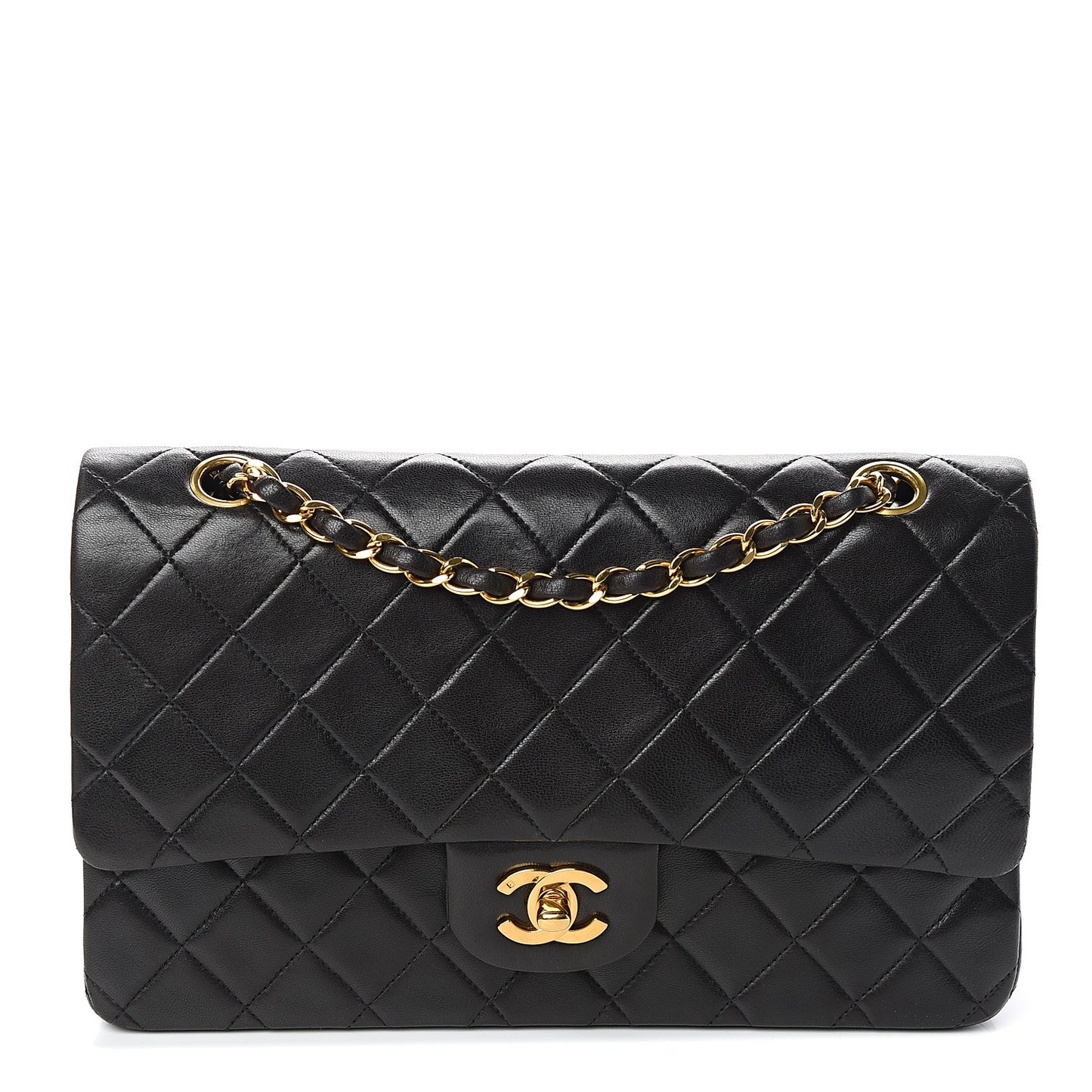 Lambskin Quilted Medium Double Flap Black