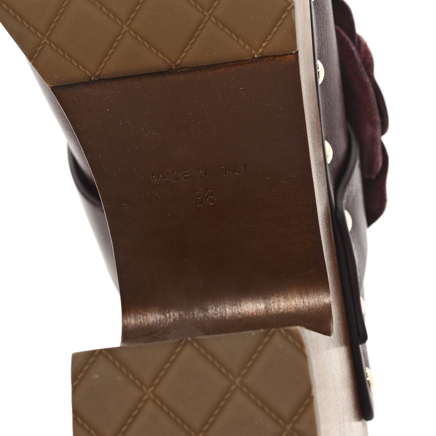 Calfskin Camellia Clogs 38 Dark Purple