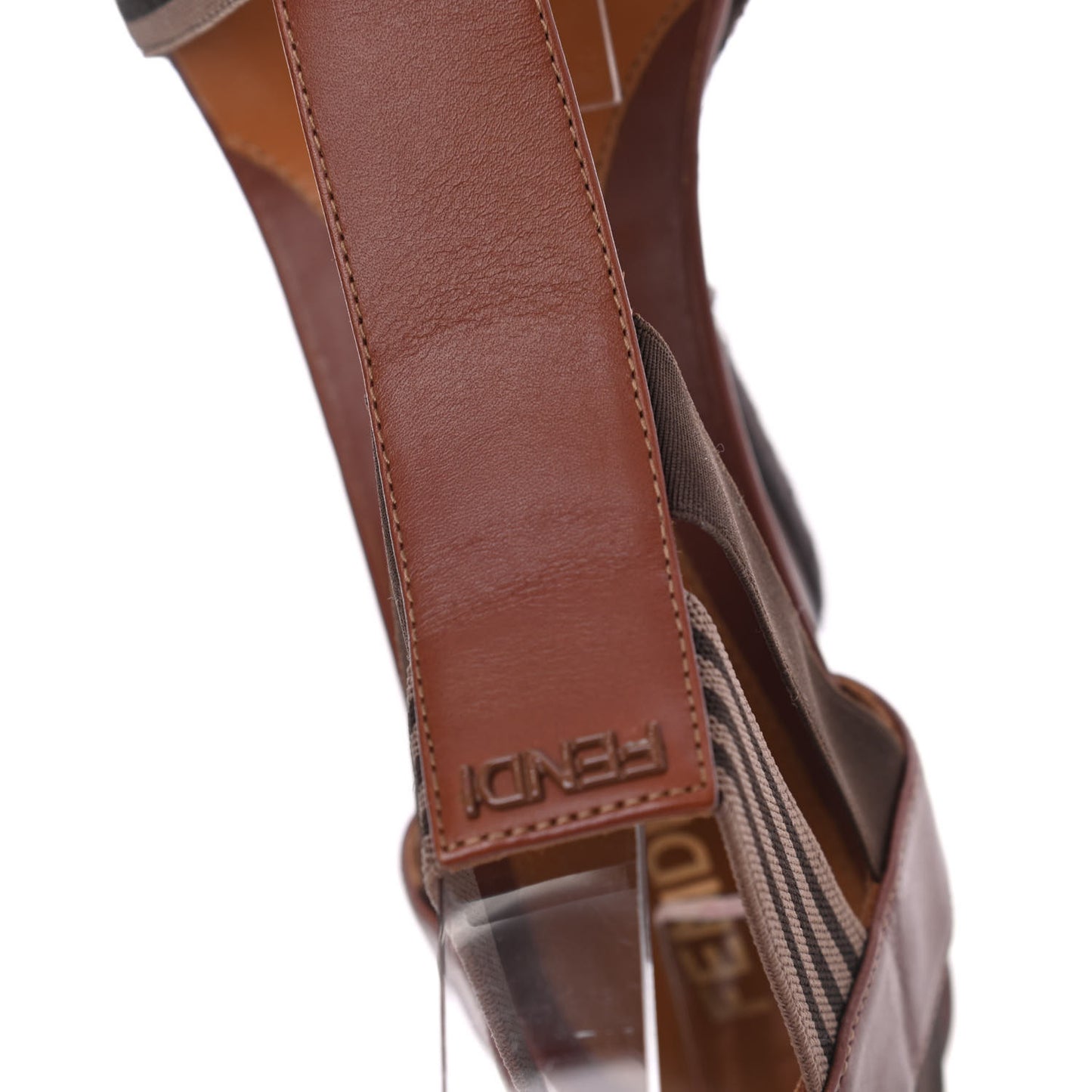Calfskin Elastic T-Strap Wedge Sandals 36.5 Tobacco