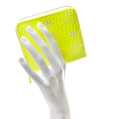 MCM Visetos Mini Zip Around Wallet Neon Yellow 2 of 8