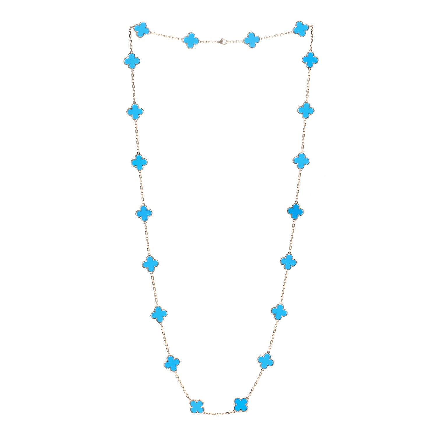 Van Cleef & Arpels 18K Yellow Gold Blue Agate 20 Motifs Vintage Alhambra Necklace 2 of 6
