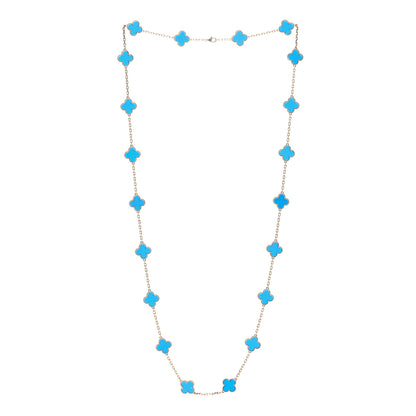 Van Cleef & Arpels 18K Yellow Gold Blue Agate 20 Motifs Vintage Alhambra Necklace 2 of 6