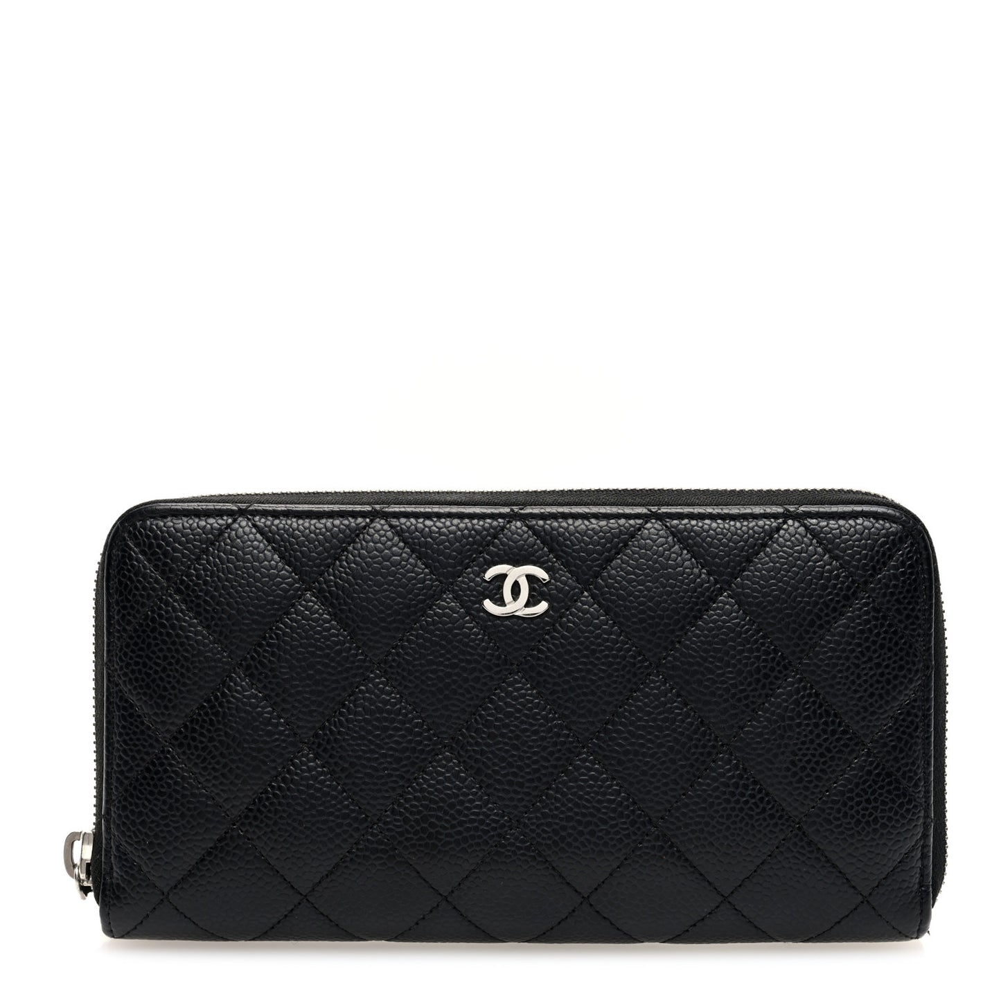 Caviar Quilted Large Gusset Zip Around Wallet Black