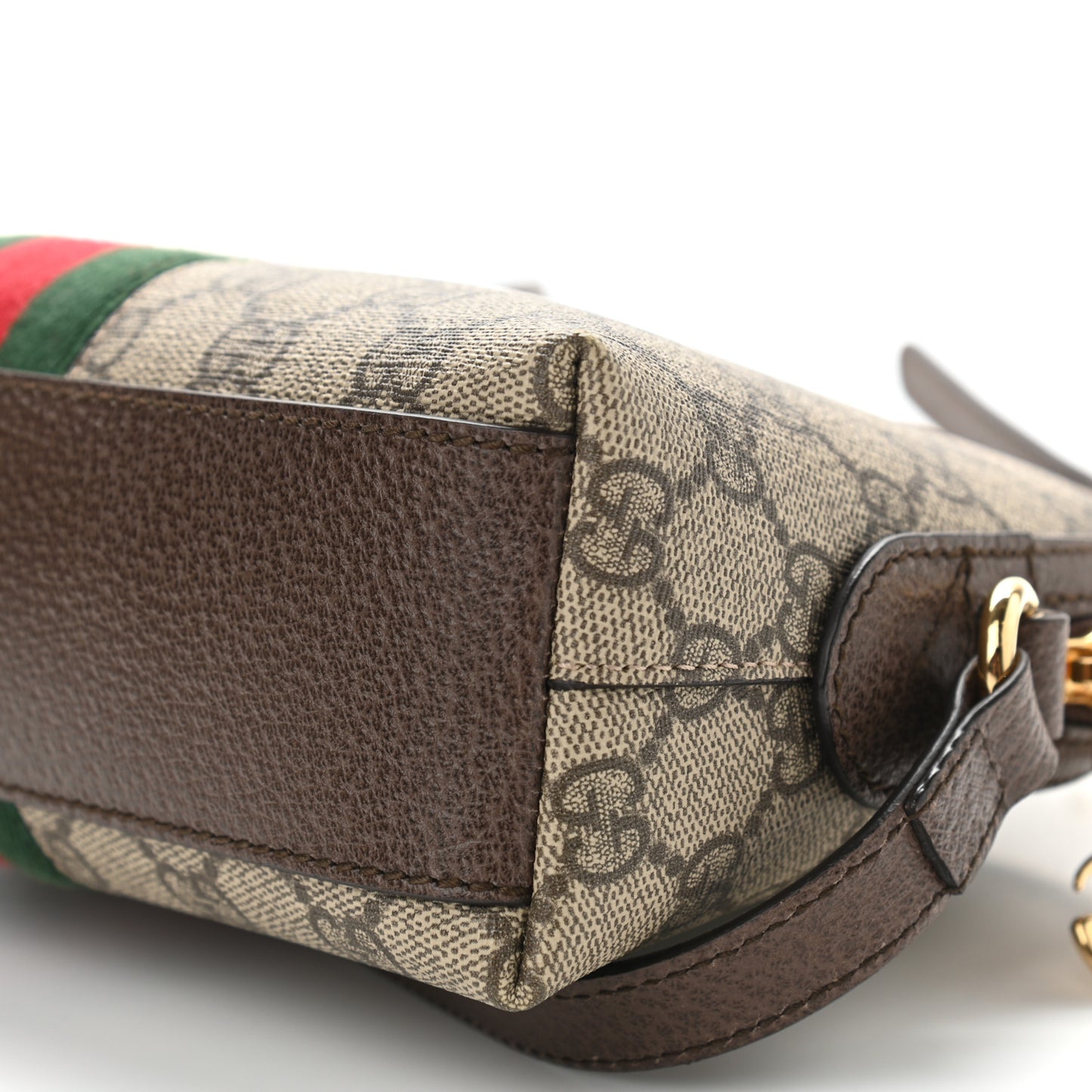 GG Supreme Monogram Textured Dollar Calfskin Web Small Ophidia Dome Shoulder Bag Beige Ebony New Acero