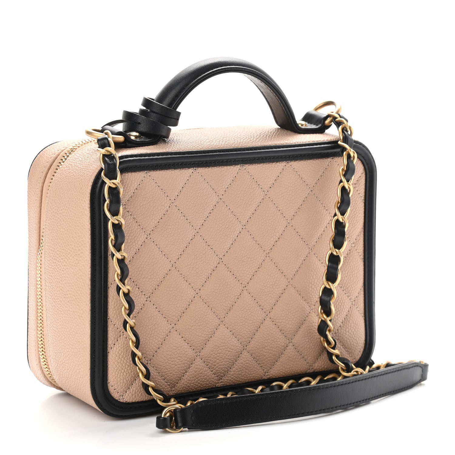 Chanel Caviar Quilted Medium CC Filigree Vanity Case Beige Black 3 of 11