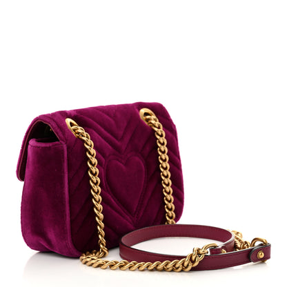 Gucci Velvet Matelasse Mini GG Marmont Shoulder Bag Fuchsia Violet Cyclamen 3 of 11