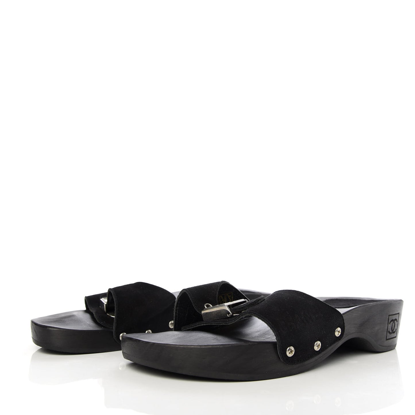 Suede CC Buckle Clogs 37 Black