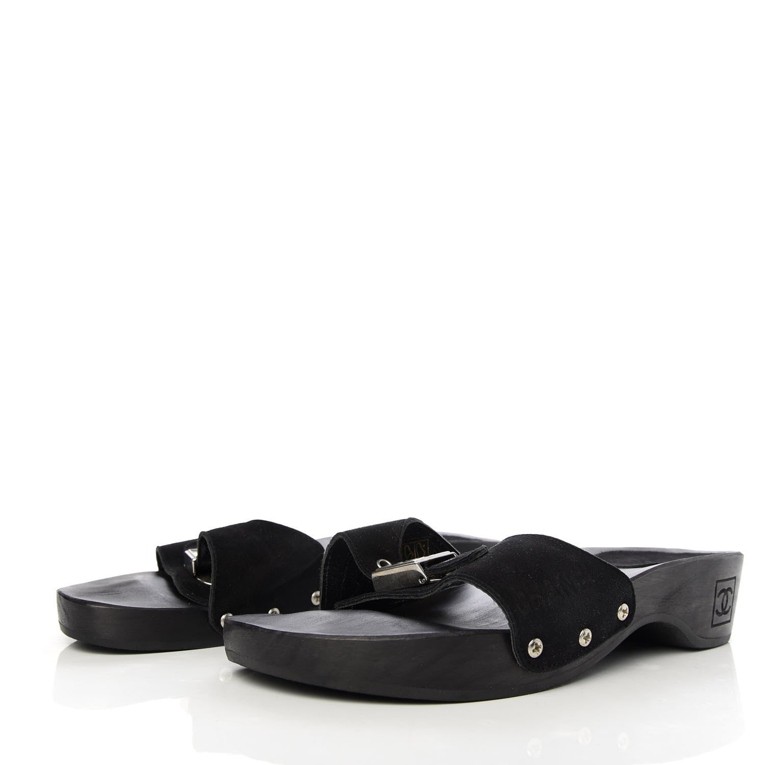 Chanel Suede CC Buckle Clogs 37 Black 3 of 9
